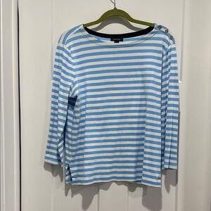 Nautica Light Blue and White Striped Boatneck Long-Sleeve Top